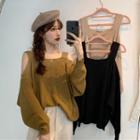 Puff-sleeve Cold-shoulder Knit Top