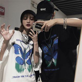 Couple Matching Short-sleeve Butterfly Print T-shirt