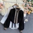 Long-sleeve Embroidered Trim Chiffon Blouse