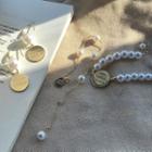 Alloy Disc Faux Pearl Dangle Earring / Bracelet