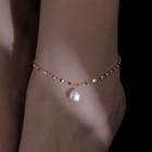 925 Sterling Silver Faux Pearl Anklet 925 Silver - As Shown In Figure - One Size