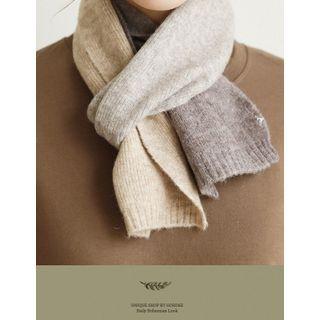 Color-block Wool Scarf Brown - One Size