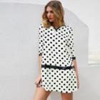 Faux Leather Panel Dotted Mini A-line Dress