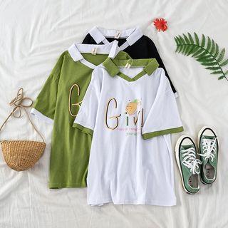 Contrast Trim Short Sleeve Letter Print Top