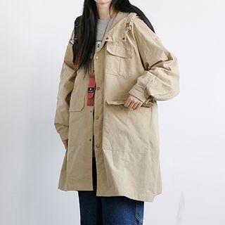 Pocket Detail Hooded Cargo Long Jacket