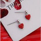 925 Sterling Silver Rhinestone Heart Dangle Earring 1 Pcs - Red - One Size