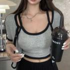Crop Camisole Top / Short-sleeve Cardigan