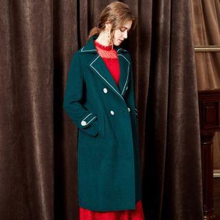 Notch Lapel Double-breasted Coat Dark Green - Xl