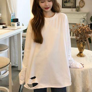 Long-sleeve Distressed T-shirt / Camisole Top
