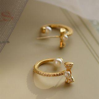 925 Sterling Silver Faux Pearl Open Hoop Earring 1 Pair - As Shown In Figure - One Size