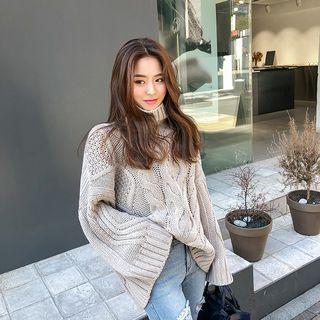 Turtleneck Oversized Cable Sweater