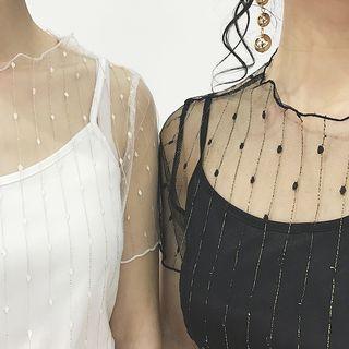 Set: Dotted Mesh Short Sleeve Top + Camisole Top