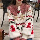 Lace Collar Long-sleeve Blouse / Christmas Print Sweater