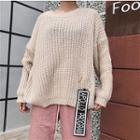 Plain Long-sleeve Knit Top With Strap
