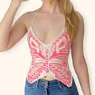 Halter Butterfly Print Cropped Camisole Top