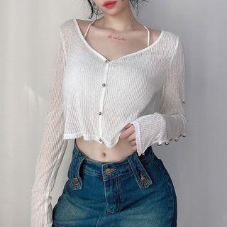 Bead Embellished Cropped Cardigan