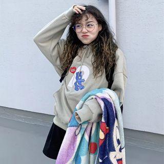 Bear Print Hoodie Gray - One Size