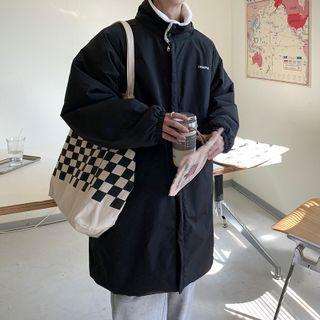 Stand Collar Fleece-lined Zip-up Coat