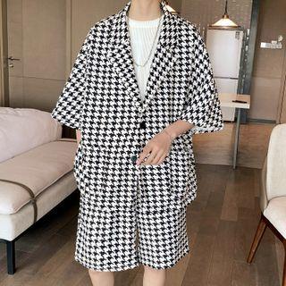 Set: 3/4-sleeve Houndstooth Blazer + Shorts