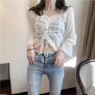 Drawstring Long-sleeve Crop Top As Figure - One Size