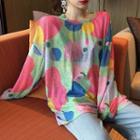 Long-sleeve Polka Dot Color Block Tee As Shown In Figure - One Size