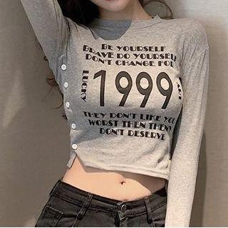 Long-sleeve Numbering Crop T-shirt