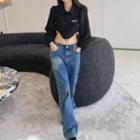 Low Rise Distressed Wide Leg Jeans / Cropped Shirt