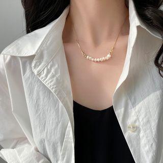 Freshwater Pearl Alloy Necklace Necklace - Smiley Face - Gold - One Size