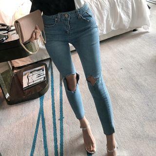 Cropped Ribbed Skinny Jeans