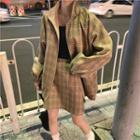 Reversible Lettering Plaid Jacket / Plaid Skirt