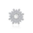 Elegant And Bright Snowflake Imitation Pearl Brooch With Cubic Zirconia Silver - One Size