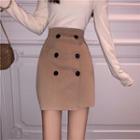 Double-breasted Mini Pencil Knit Skirt