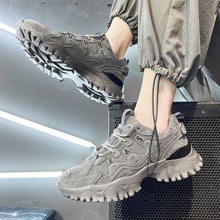 Mesh Panel Lettering Lace-up Athletic Sneakers