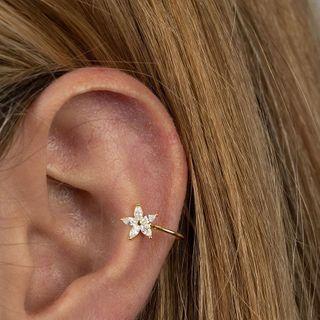 Flower Rhinestone Cuff Earring 1 Pc - Gold - One Size