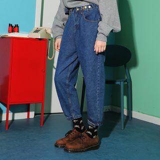Button Accent Cropped Jeans