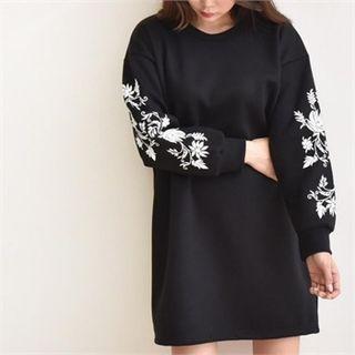 Flora Print Sleeve Brushed Fleece Lined Dress