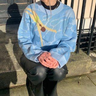 Printed Long-sleeve Crew-neck Sweater