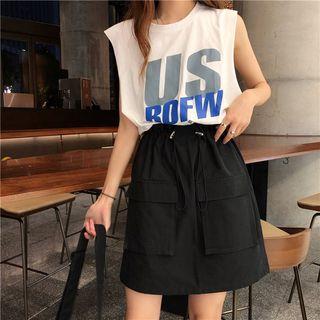 Drawstring Pocket Detail A-line Mini Skirt