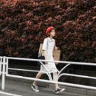 Elbow-sleeve Contrast Trim Knit Polo Dress