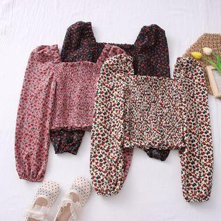 Floral Corduroy Smocked Crop Top
