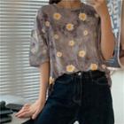 Tie-dye Daisy Print Short Sleeve T-shirt