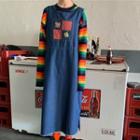 Striped Crew-neck Sweater / Embroidered Midi Denim Jumper Dress