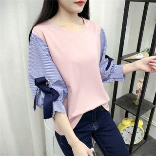 3/4-sleeve Stripe Panel Sweatshirt
