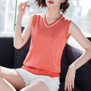 Contrast Trim V-neck Knit Tank Top