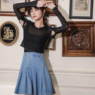 Long-sleeve Cutout Mesh Top
