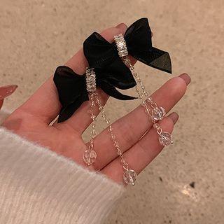 Bow Fringed Earring 1 Pair - 925 Silver - Black - One Size