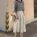 Short-sleeve Striped T-shirt / Capri Wide-leg Pants