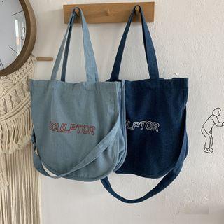Lettering Denim Crossbody Bag