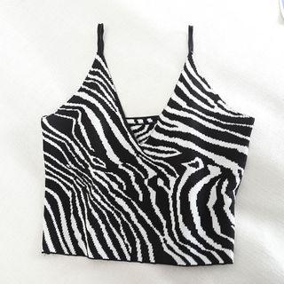 Spaghetti Strap Zebra Print Top Black - One Size