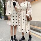 Dotted Blouse / Long-sleeve Shift Dress